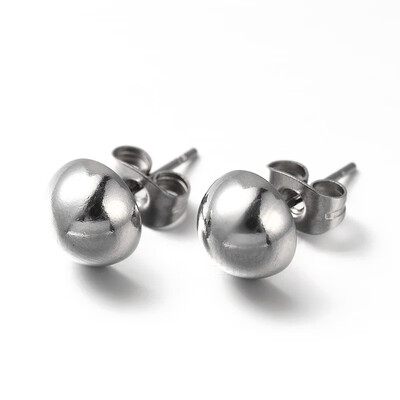 

304 Stainless Steel Ear Studs Half Round Stainless Steel Color 8mm Pin 07mm