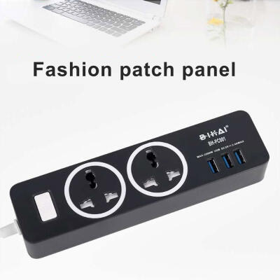 

BH-PC001 Dual Hole Power Strip Extension Socket Plug With 3 USB Ports For Home Office UseEU Plug