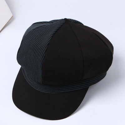 

Korean version of the new spring&summer thin berets England retro literary stripes octagonal pumpkin hat warm painter hat tide
