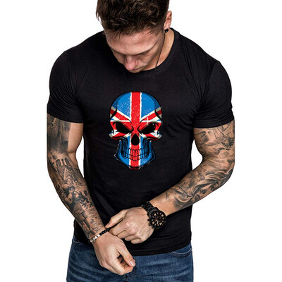 

Toponeto Mens Summer Skull Print Round Neck Slim Fit Short Sleeve Top Shirt Blouse