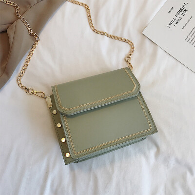 

French niche green bag female foreign gas 2019 new Korean version of the wild single shoulder slung fashion chain small square bag