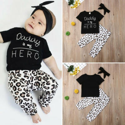 

Newborn Kid Baby Girl Leopard print Clothes Tops T Shirt Pants Tracksuit Outfits