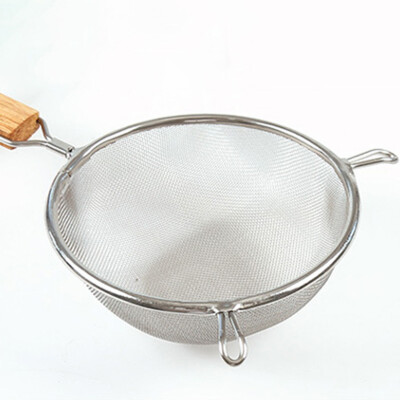 

Kitchen Tea Food Strainer Mesh Sieve With Wood Handle Pan Hook Metal Colander