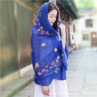 

New Nepal retro national wind embroidered cotton&linen scarf sunscreen shawl Lijiang flower embroidery scarves