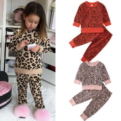 

US 2PCS Toddler Kids Baby Girl Tops Shirt Pants Leopard Outfit Clothes Tracksuit