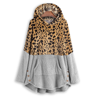 

Tailored Plus Size Womens Leopard Winter Fleece Long Sleeves Casual Sweater Top Blouse