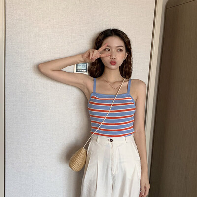 

Women crop top Summer Sweet Fashion Slim Fit Sexy Striped Sleeveless Short Style Camisoles