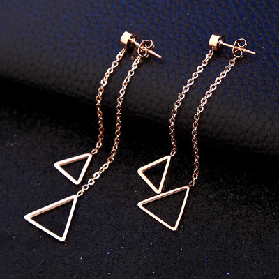 

Personality fashion temperament triangle long tassel simple earrings bride earrings earrings titanium steel gold plated