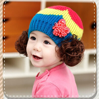 

Cute Winter Kids Girls Boys Kintted Hat Candy Color Block Toddlers Babies Warm Children Beanie Cap