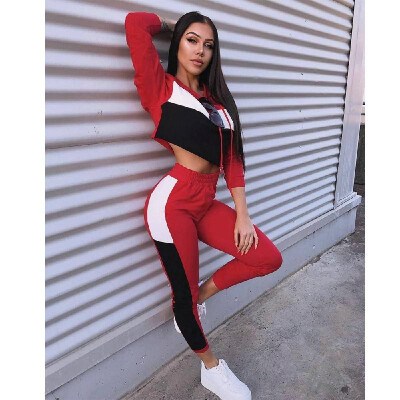 

European&American fashion Amazon WISH explosion suit sexy color hooded Slim sports suit ZC2799 Red