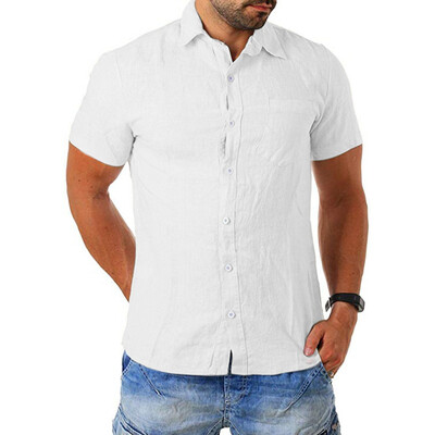 

Toponeto Mens Baggy Cotton Blend Pocket Solid Short Sleeve Turn-down Collar T Shirts