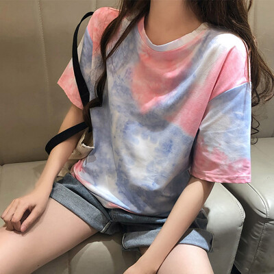 

Summer Cartoon Lovely Girls Printed Women T-shirt Solid Oversize Korean Style O-Neck Tops Female T shirt