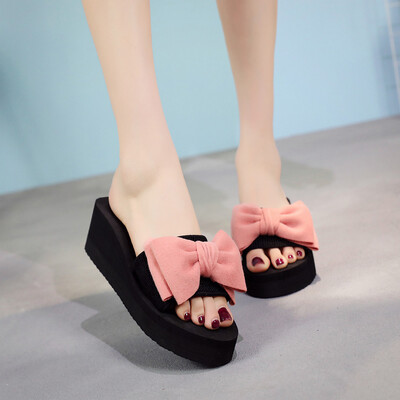 

Rose Women Bow Thick Foundation Slippers Summer Sandals Beach Shoes Flower Slippers
