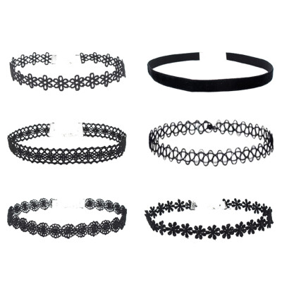 

6 Pcs Women Casual Bilayer Flower Snowflake Hollow Lace Choker Necklace Jewelry