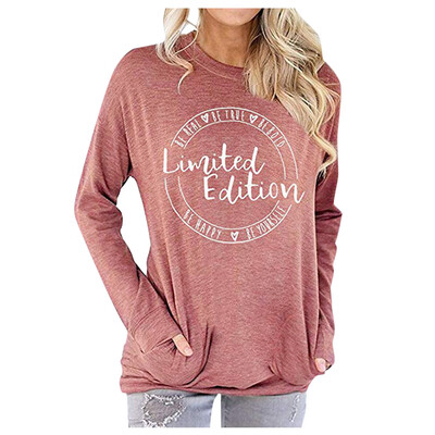 

Tailored Women Letter Print Long Sleeve Casual Tops Tunics Sweatshirt with Pockets Tops