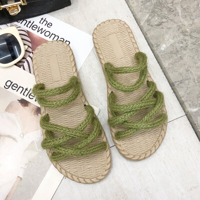 

Summer same flat-soled ins sandals straw sandals hemp rope sandals cross-strap sandals