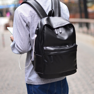 

Double-shoulder bag Korean tide business casual fashion travel computer backpack PU leather high school students bag