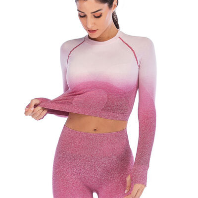 

Women Breathable Fitness Tops Seamless Long Sleeve Crop Tops Quick Drying Workout Shirts for Women