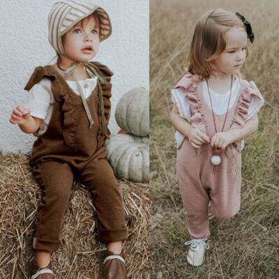 

Kid Baby Girls Pleated Ruffle Romper Overalls Jumpsuit Long Pants Clothes Outfit