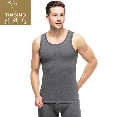 

Filament bird TINSINO warm vest mens autumn&winter wool cotton round neck plus velvet thick warm underwear tops printed ink ash XXXL 185110