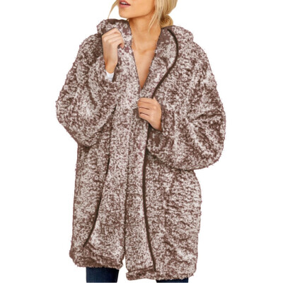 

Toponeto Womens Fuzzy Open Front Hooded Cardigan Jacket Coat Outwear with Pocket