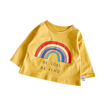 

Baby T-shirts Fashion Cartoon Print Kids Girl Clothes Print Cotton Long Sleeve T Shirts Rainbow for Girls baby Clothing