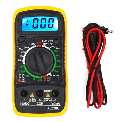 

Portable Digital Multimeter Backlight ACDC Ammeter Voltmeter Ohm Tester Meter XL830L Handheld LCD Multimeter