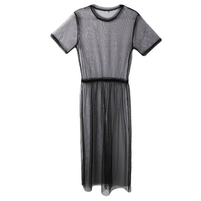 

Sexy Womens Black See-through Mesh Sheer Maxi Dress Tulle Lace Long Skirt Dress