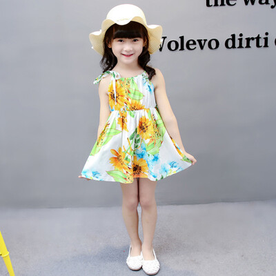 

Toddler Kid Baby Girls Sleeveless Gallus Sunflower Print Floral Princess Dress