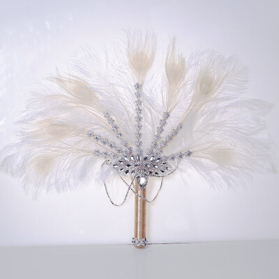 

Vintage Bridal Feather Bouquet Decorative Fan Crystal Bridesmaid 20s Gatsby Wedding Bouquet Flapper Accessories