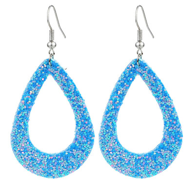 

Fashion Sequined Faux Leather Hollow Water Drop Pendant Women Hook Earrings