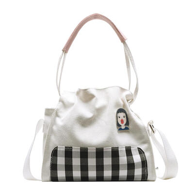 

Cute Cartoon Plaid Handbag Women Pleated Shoulder Messenger Canvas Bags