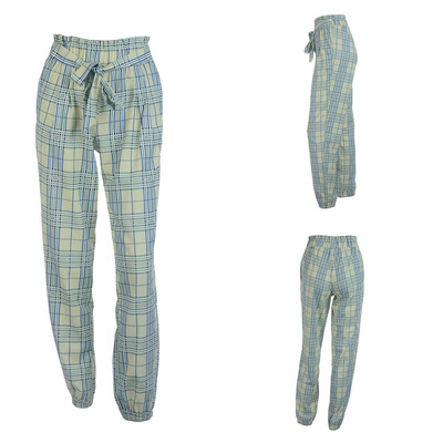

Women Tartan Ruffle High Waist Paper Bag Trousers Ladies Office OL Casual Pants