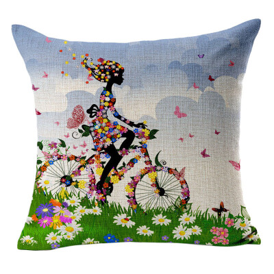 

〖Follure〗Cushion Covers Car Floral Printed Cotton Linen Sofa Vintage Pillowcase BK