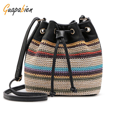 

Guapabien Women Bohemian Striped Drawstring Crossbody Shoulder Bucket Bag