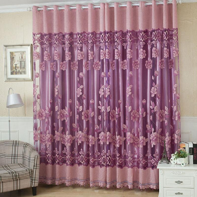 

2Pcs 100250cm Elegant Luxury High-end Floral Pattern Window Curtains with Beads Door Voile Curtain Window Drape Divider Room Wall