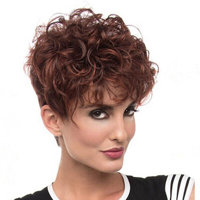 

Wine Red Gradient Ramp Short Curls Wig