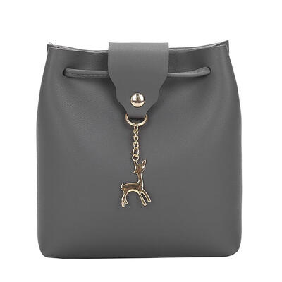 

Women Leather Shoulder Bucket Bag Deer Pendant Casual Handbag Messenger Bag