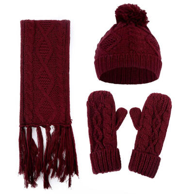 

3pcsset Fashion Unisex Women Men Rhombus Print Knitted Hat Scarf Gloves