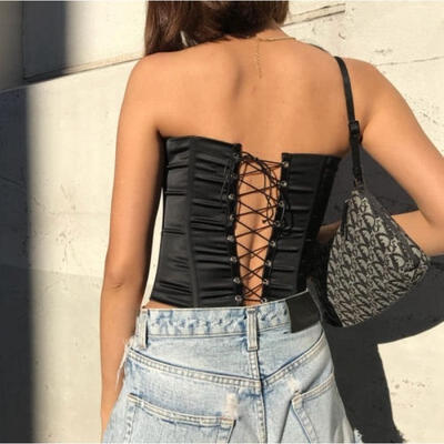 

Women Ladies Off Shoulder Bandage Strapless Sleeveless Tube Bandeau Party Tops
