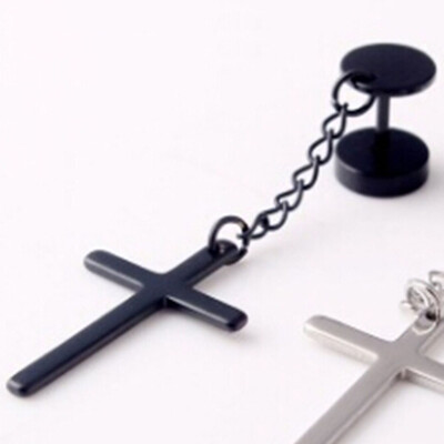 

1Pieces Gothic Punk Style Stainless Steel Stud Earring Cross Round Fake Ear Fashion Women Mens Rock Style Jewelry