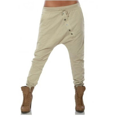 

Fashion Men Harem Pants Buttons Hip Hop Jogger Casual Crop Crotch Trousers Sport