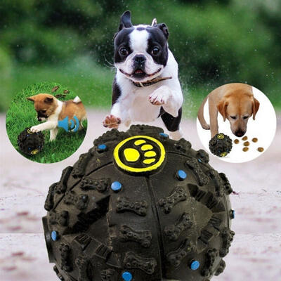 

Pet Dog Squeaky Squeaker Quack Sound Chew Treat Holder Funny Play Ball Toy SML