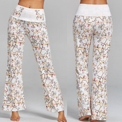 

Tailored Women Dog Printing Bell Bottoms Flare Trousers High Waisted Wide Leg Yoga Pants