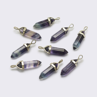 

Natural Fluorite Pendants with Platinum Tone Alloy Findings Bullet 39x10x12mm Hole 3x5mm