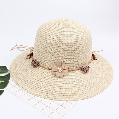 

Summer Women Flower Straw Hat Garland Wide Brim Sun Beach Cap Floral Fedora Trilby Hat