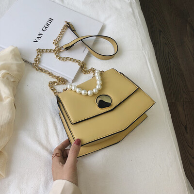

Tailored Women Pearl Leather Crossbody Bag Candy Cute Color Messenger Bag Chain Beach Bag