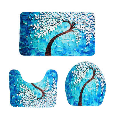 

3pcsset Tree Flowers Printed Non Slip Floor Rugs Carpet Bathroom Bath Mats