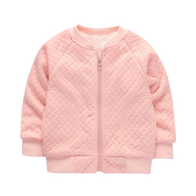 

Fleece Kid Coat Round Collar Long Sleeve Zipper Pocket Jacket