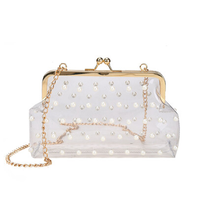 

Transparent Pearl Bags Women Beaded Shoulder Bags Party Vintage Handbag Ins Small Bag Mini Jelly Crossbody Bags T30